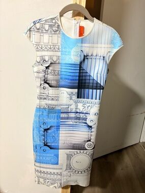 Clover Canyon Blue and White Architectural Print Midi Dress